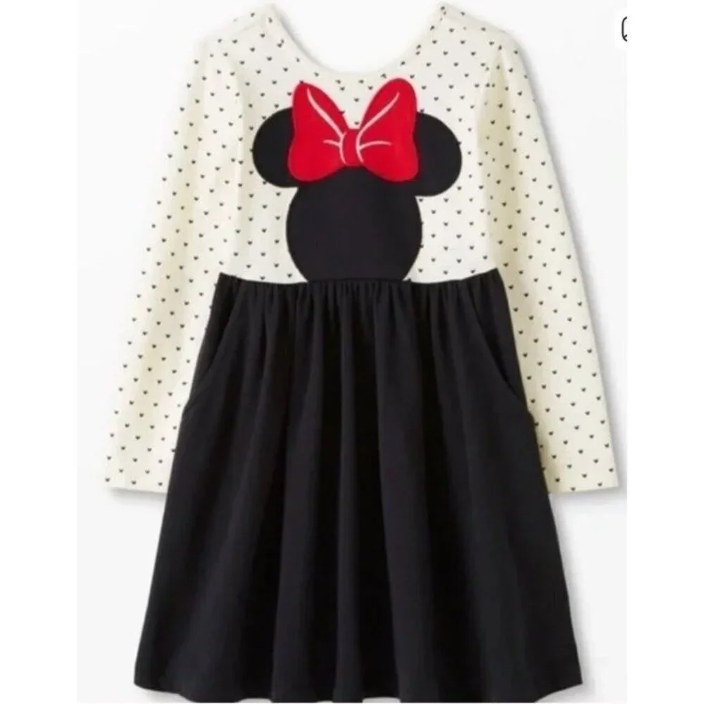 Hanna Andersson Girl's Minnie Mouse Long Sleeved Pocket Black White Red Dress